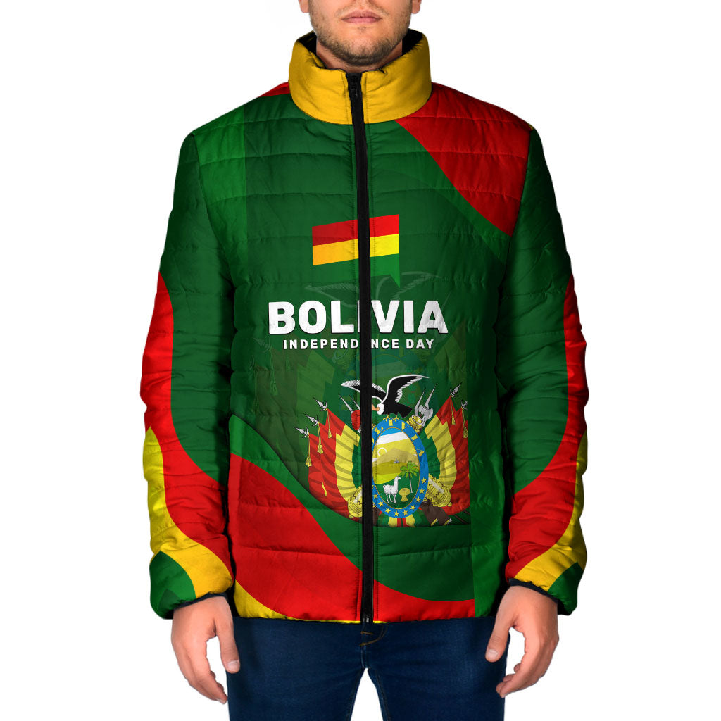 Bolivia Independence Day Padded Jacket Coat Of Arms Libre Y Soberana Heritage Art Broken Chains