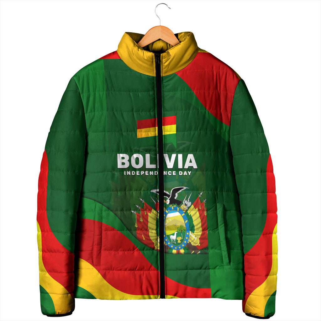 Bolivia Independence Day Padded Jacket Coat Of Arms Libre Y Soberana Heritage Art Broken Chains