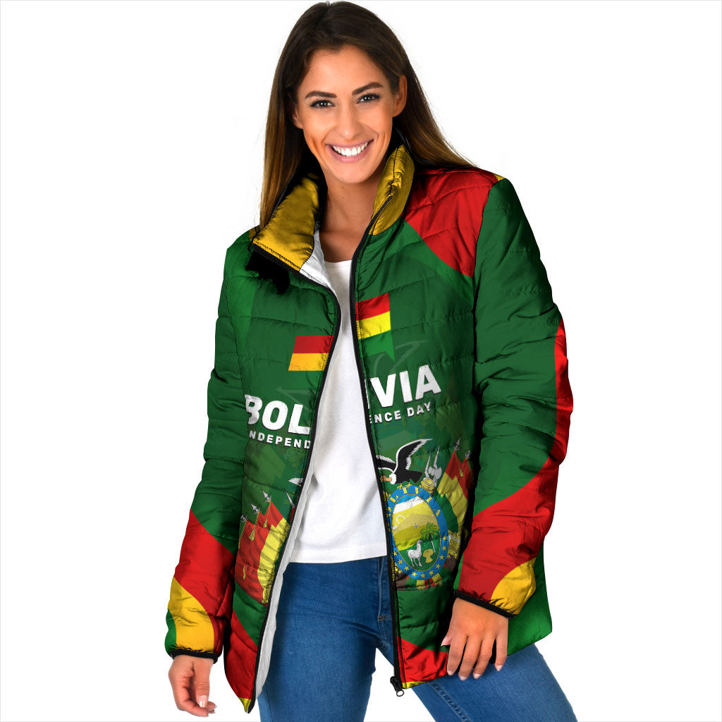 Bolivia Independence Day Padded Jacket Coat Of Arms Libre Y Soberana Heritage Art Broken Chains