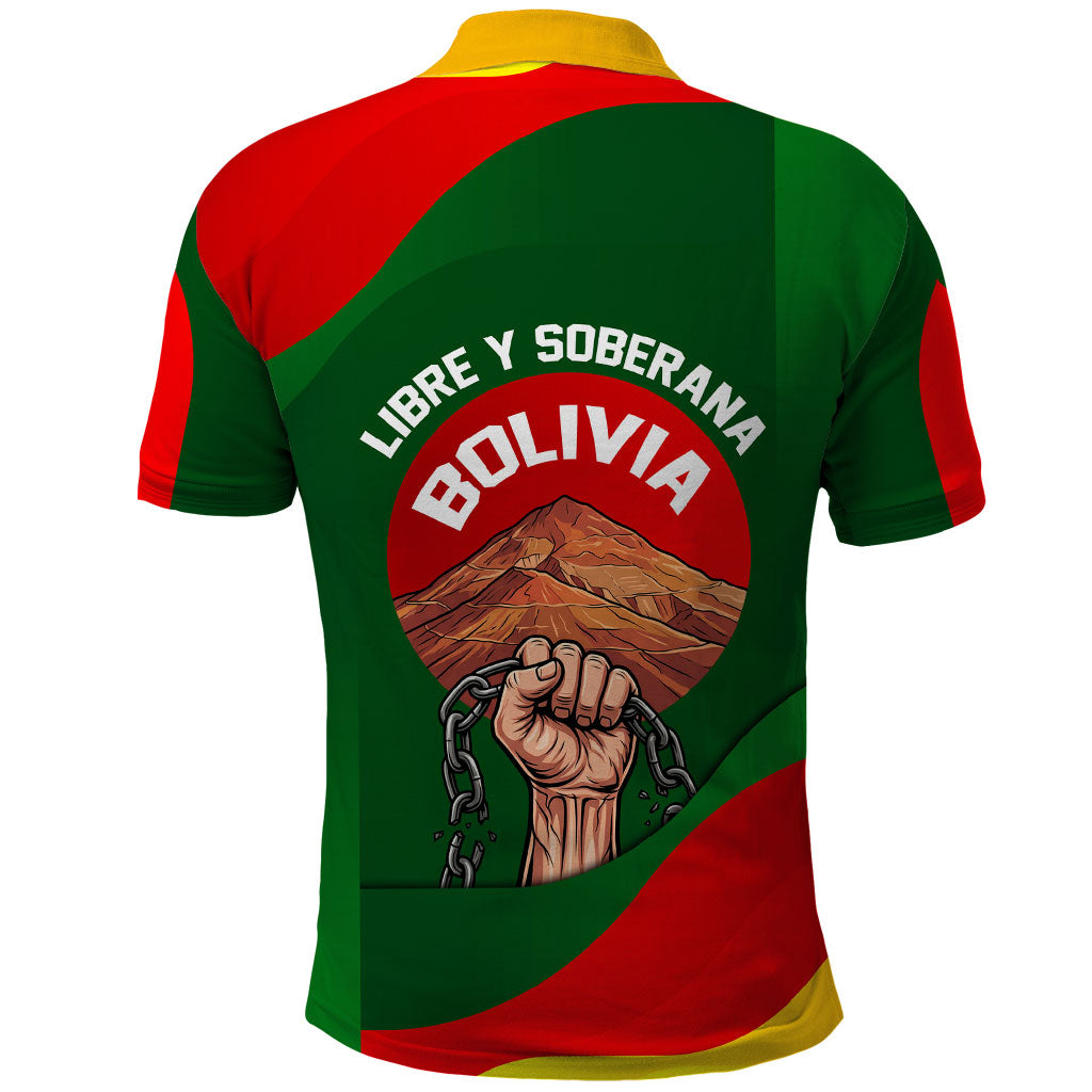 Bolivia Independence Day Polo Shirt Coat Of Arms Libre Y Soberana Heritage Art Broken Chains