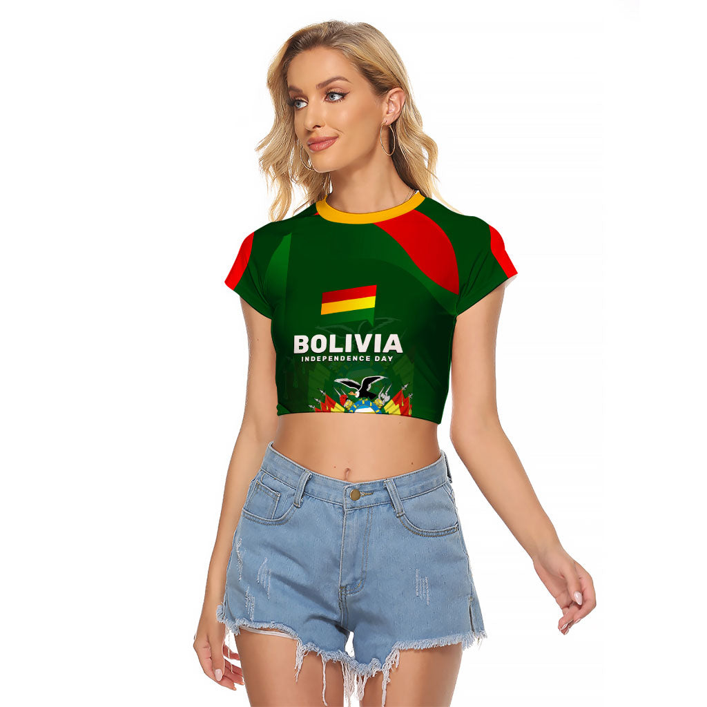 Bolivia Independence Day Raglan Cropped T Shirt Coat Of Arms Libre Y Soberana Heritage Art Broken Chains