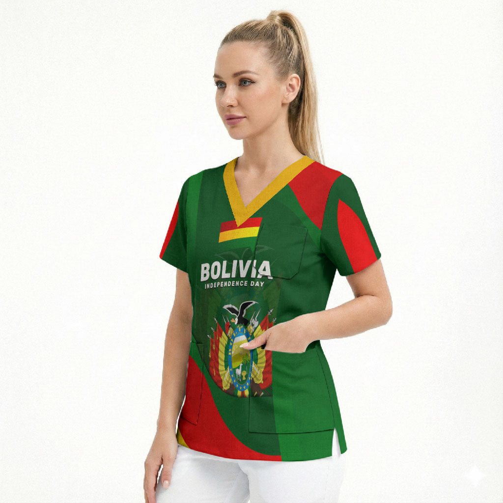 Bolivia Independence Day Scrub Top Coat Of Arms Libre Y Soberana Heritage Art Broken Chains