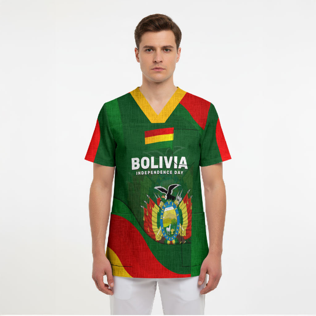 Bolivia Independence Day Scrub Top Coat Of Arms Libre Y Soberana Heritage Art Broken Chains