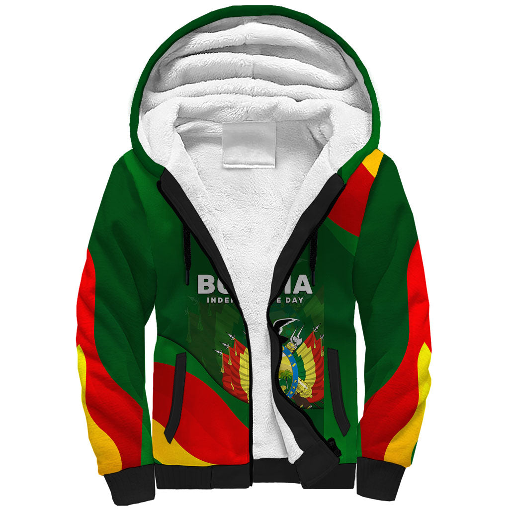 Bolivia Independence Day Sherpa Hoodie Coat Of Arms Libre Y Soberana Heritage Art Broken Chains