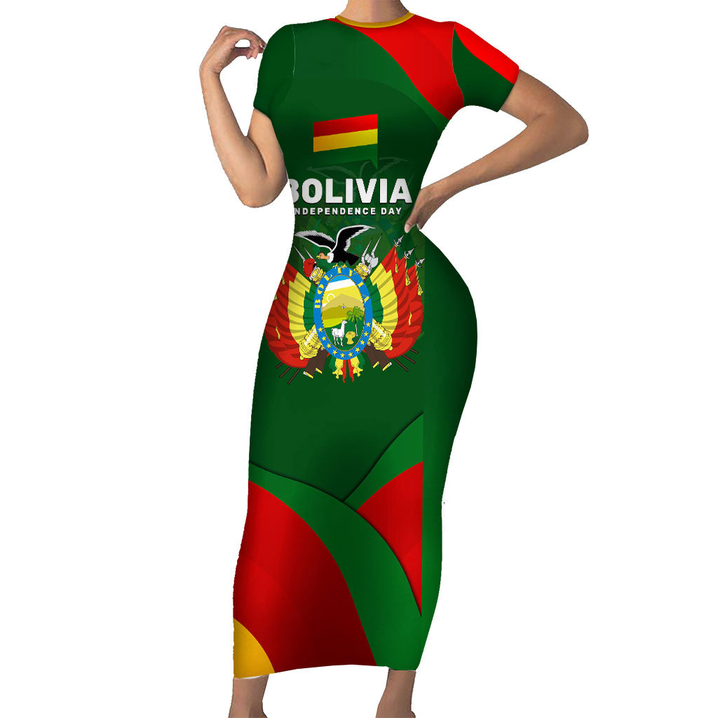 Bolivia Independence Day Short Sleeve Bodycon Dress Coat Of Arms Libre Y Soberana Heritage Art Broken Chains