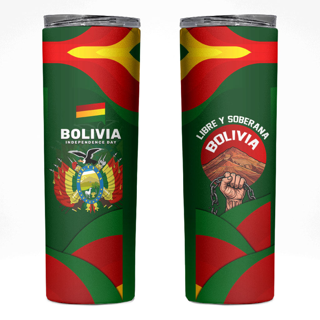 Bolivia Independence Day Skinny Tumbler Coat Of Arms Libre Y Soberana Heritage Art Broken Chains