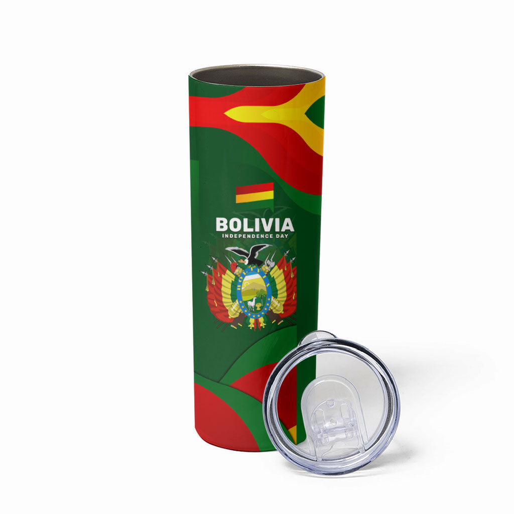 Bolivia Independence Day Skinny Tumbler Coat Of Arms Libre Y Soberana Heritage Art Broken Chains