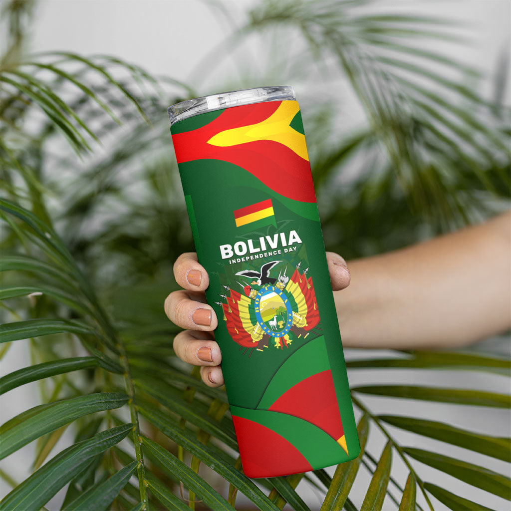 Bolivia Independence Day Skinny Tumbler Coat Of Arms Libre Y Soberana Heritage Art Broken Chains