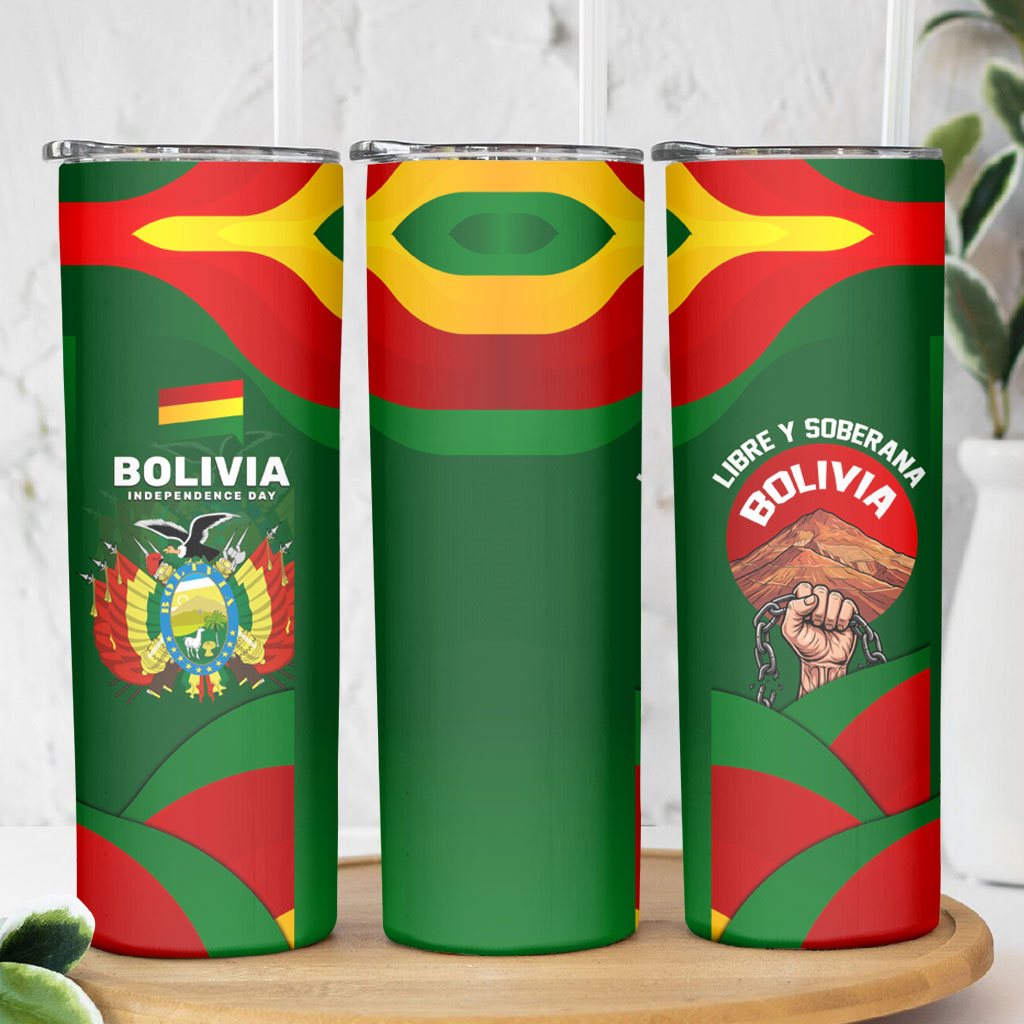 Bolivia Independence Day Skinny Tumbler Coat Of Arms Libre Y Soberana Heritage Art Broken Chains