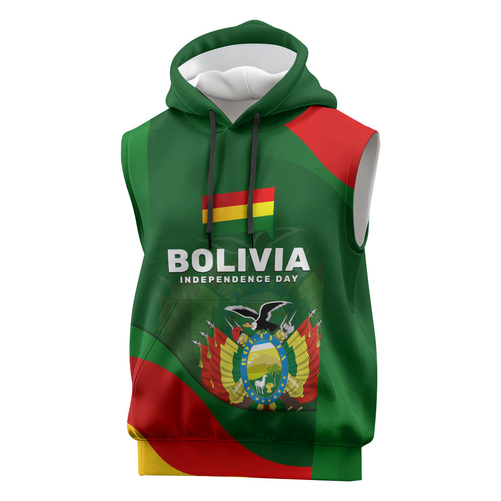 Bolivia Independence Day Sleeveless Hoodie Coat Of Arms Libre Y Soberana Heritage Art Broken Chains