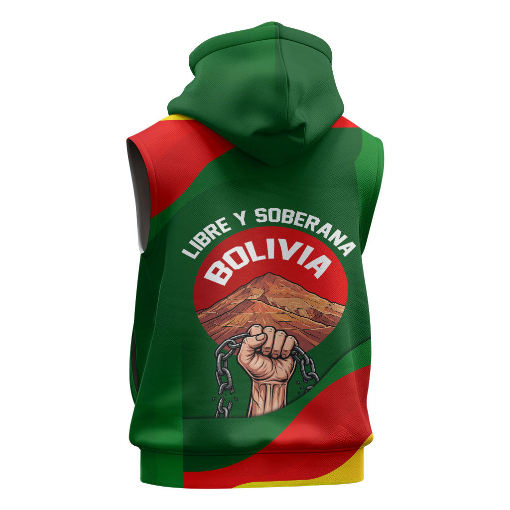 Bolivia Independence Day Sleeveless Hoodie Coat Of Arms Libre Y Soberana Heritage Art Broken Chains