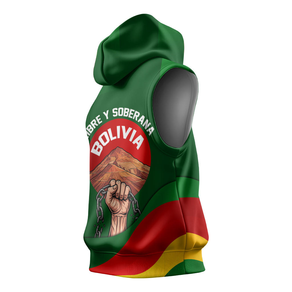 Bolivia Independence Day Sleeveless Hoodie Coat Of Arms Libre Y Soberana Heritage Art Broken Chains