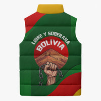 Bolivia Independence Day Sleeveless Puffer Jacket Coat Of Arms Libre Y Soberana Heritage Art Broken Chains