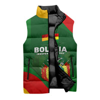 Bolivia Independence Day Sleeveless Puffer Jacket Coat Of Arms Libre Y Soberana Heritage Art Broken Chains