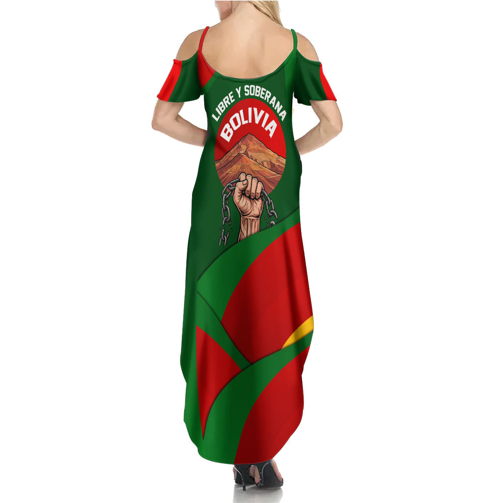 Bolivia Independence Day Summer Maxi Dress Coat Of Arms Libre Y Soberana Heritage Art Broken Chains