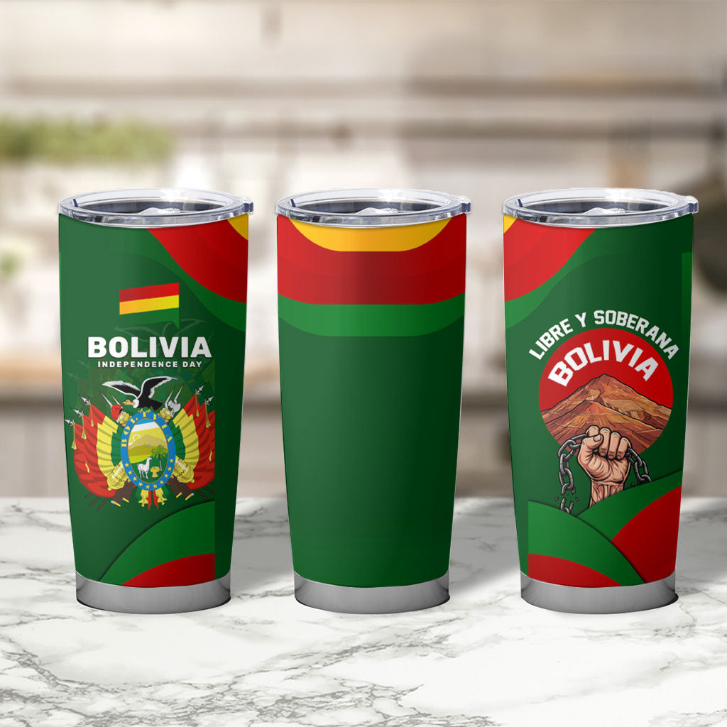 Bolivia Independence Day Tumbler Cup Coat Of Arms Libre Y Soberana Heritage Art Broken Chains