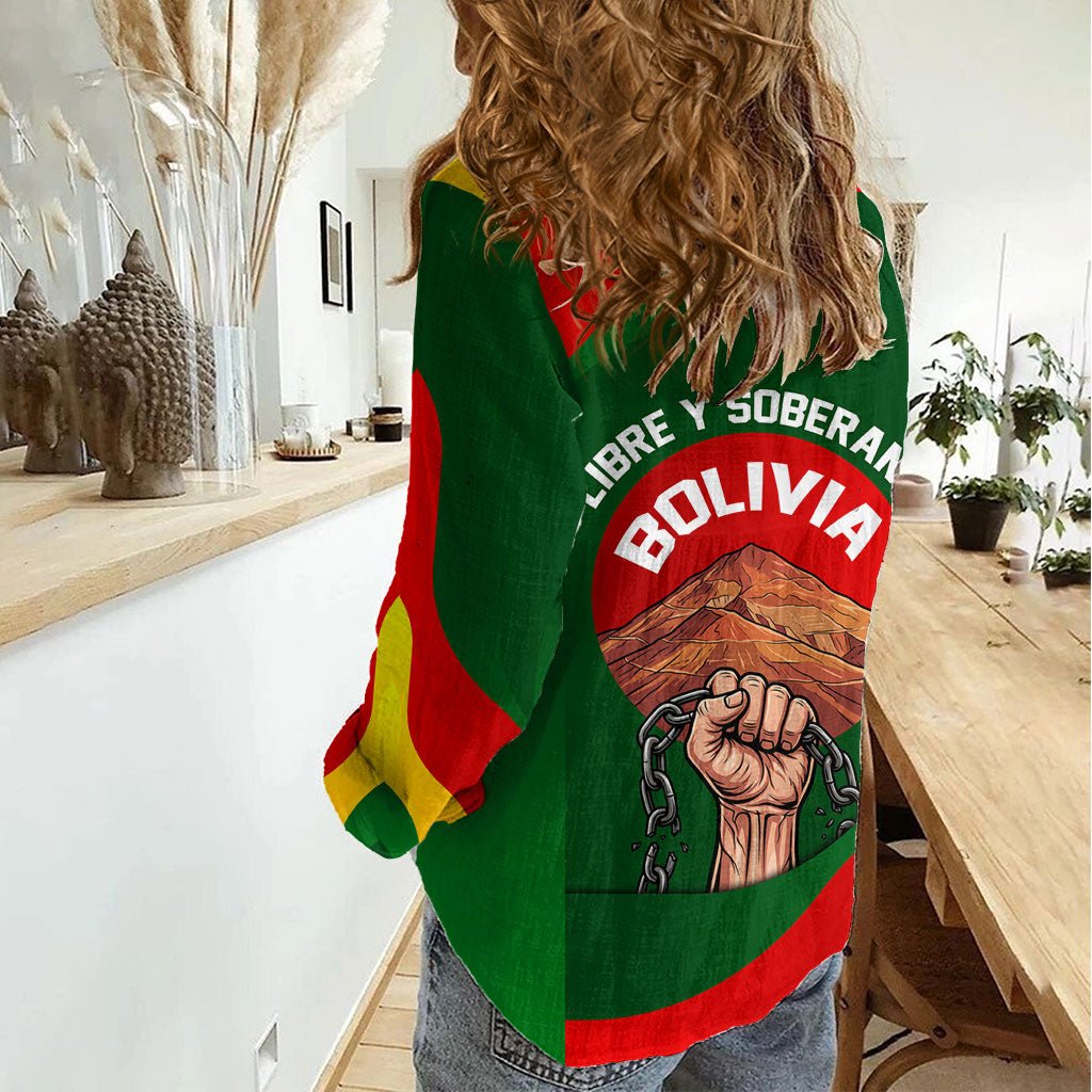 Bolivia Independence Day Women Casual Shirt Coat Of Arms Libre Y Soberana Heritage Art Broken Chains