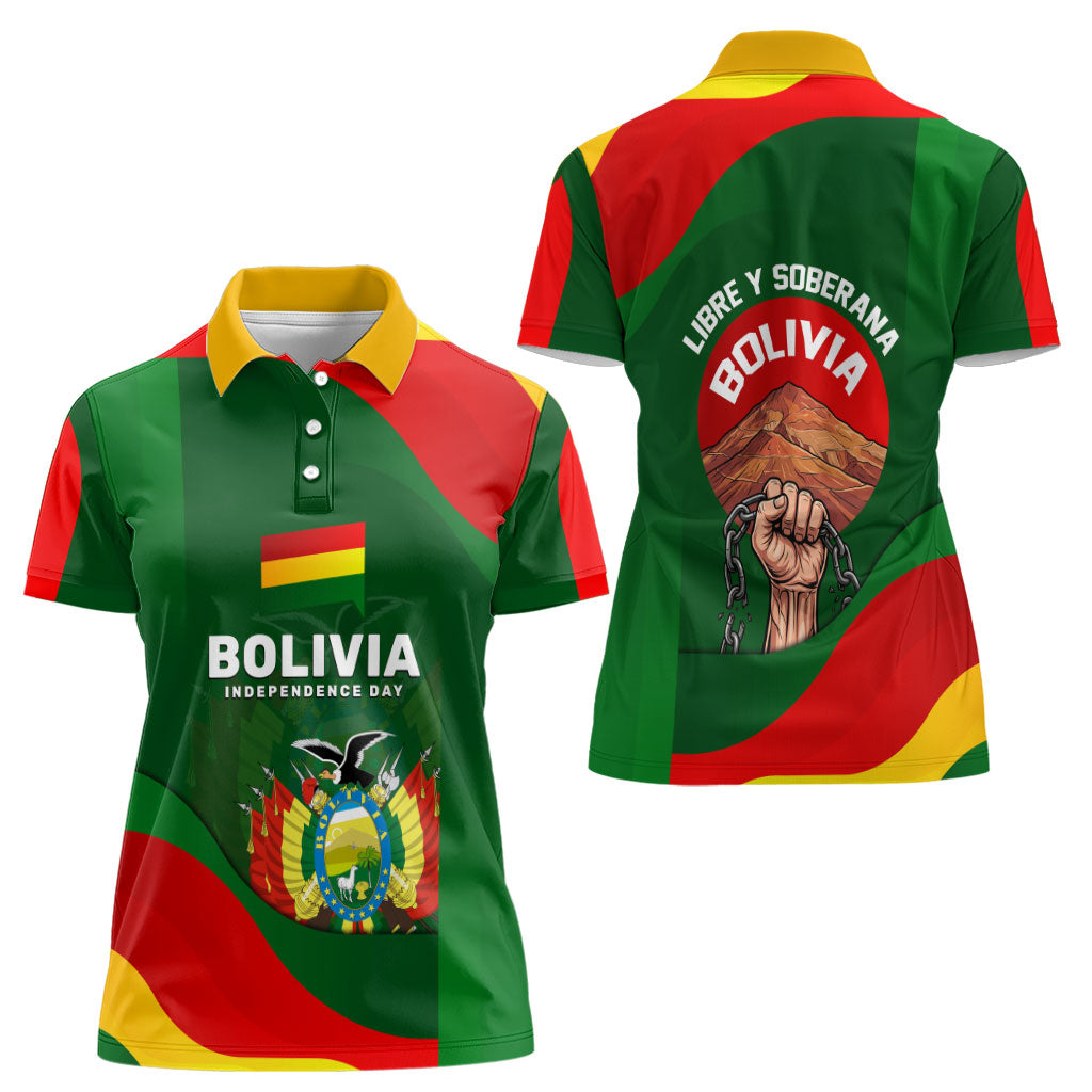 Bolivia Independence Day Women Polo Shirt Coat Of Arms Libre Y Soberana Heritage Art Broken Chains