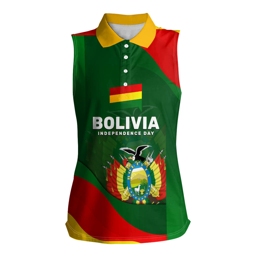 Bolivia Independence Day Women Sleeveless Polo Shirt Coat Of Arms Libre Y Soberana Heritage Art Broken Chains