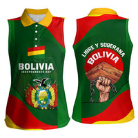 Bolivia Independence Day Women Sleeveless Polo Shirt Coat Of Arms Libre Y Soberana Heritage Art Broken Chains