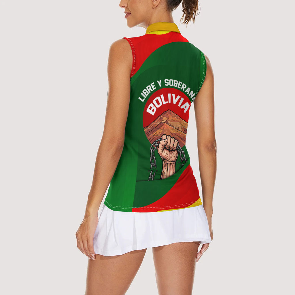 Bolivia Independence Day Women Sleeveless Polo Shirt Coat Of Arms Libre Y Soberana Heritage Art Broken Chains
