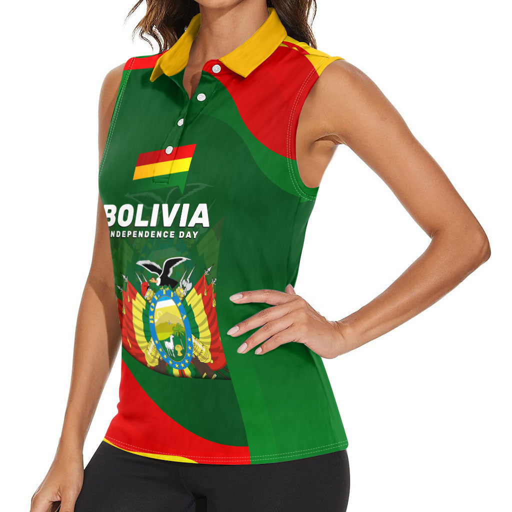 Bolivia Independence Day Women Sleeveless Polo Shirt Coat Of Arms Libre Y Soberana Heritage Art Broken Chains