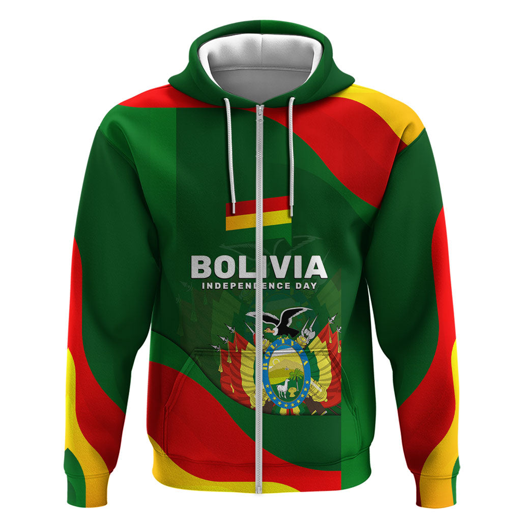 Bolivia Independence Day Zip Hoodie Coat Of Arms Libre Y Soberana Heritage Art Broken Chains