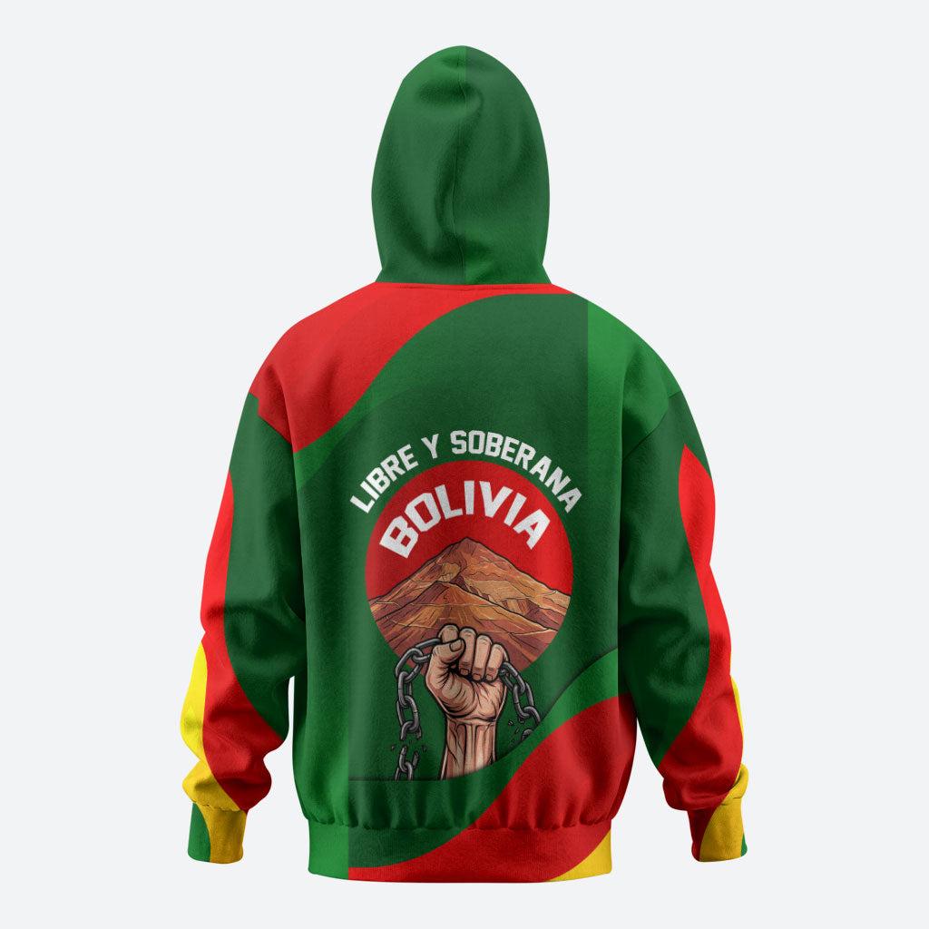Bolivia Independence Day Zip Hoodie Coat Of Arms Libre Y Soberana Heritage Art Broken Chains