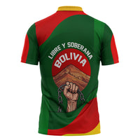 Bolivia Independence Day Zipper Polo Shirt Coat Of Arms Libre Y Soberana Heritage Art Broken Chains
