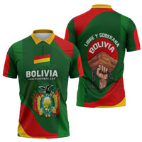 Bolivia Independence Day Zipper Polo Shirt Coat Of Arms Libre Y Soberana Heritage Art Broken Chains