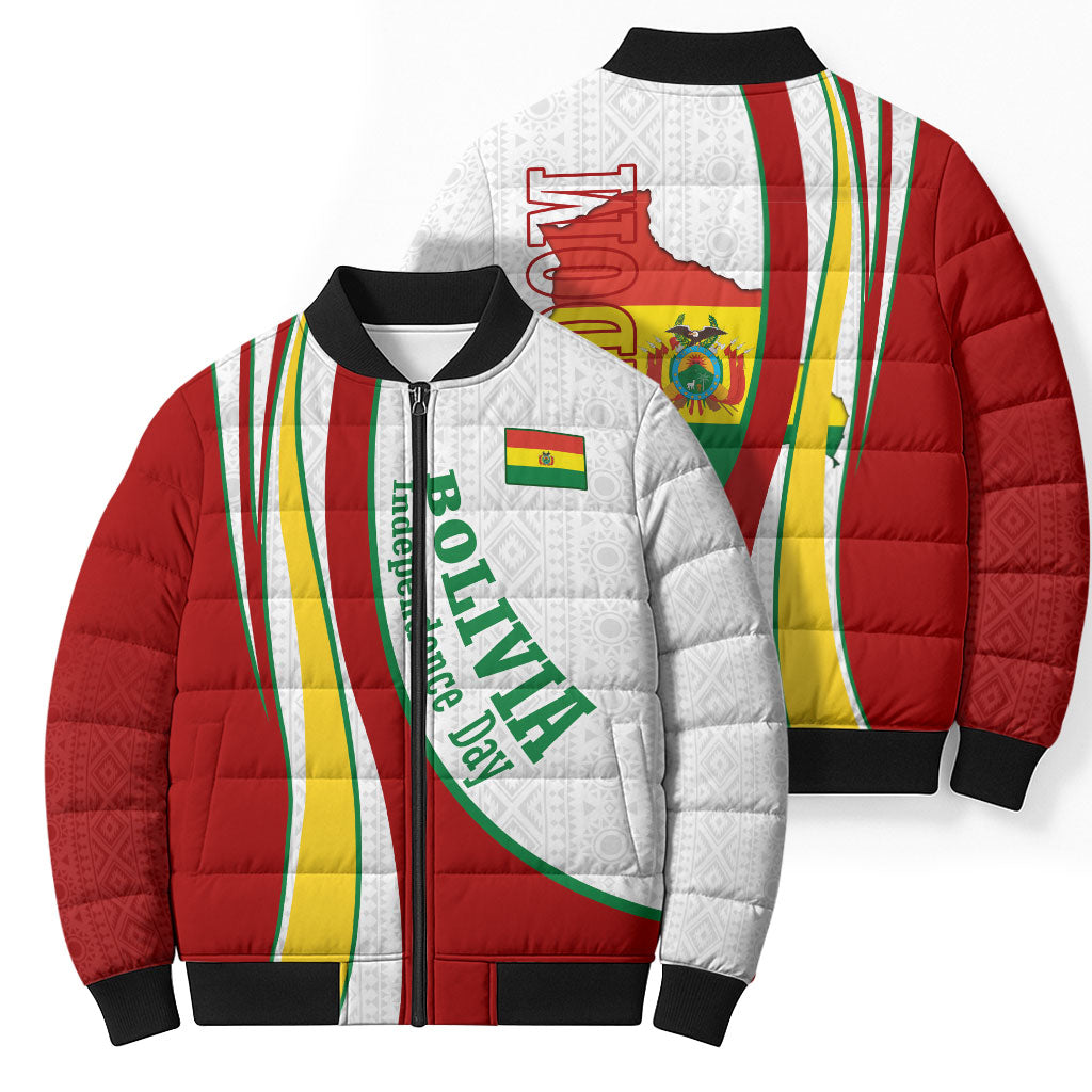 Bolivia Independence Day Map Flag Bomber Puffer Jacket Freedom Heritage National Coat Of Arms Accents