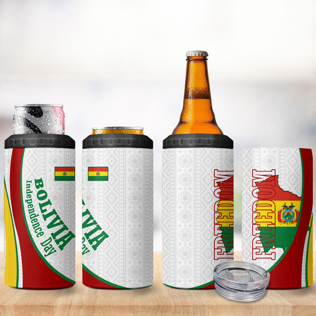 Bolivia Independence Day Map Flag 4 in 1 Can Cooler Tumbler Freedom Heritage National Coat Of Arms Accents