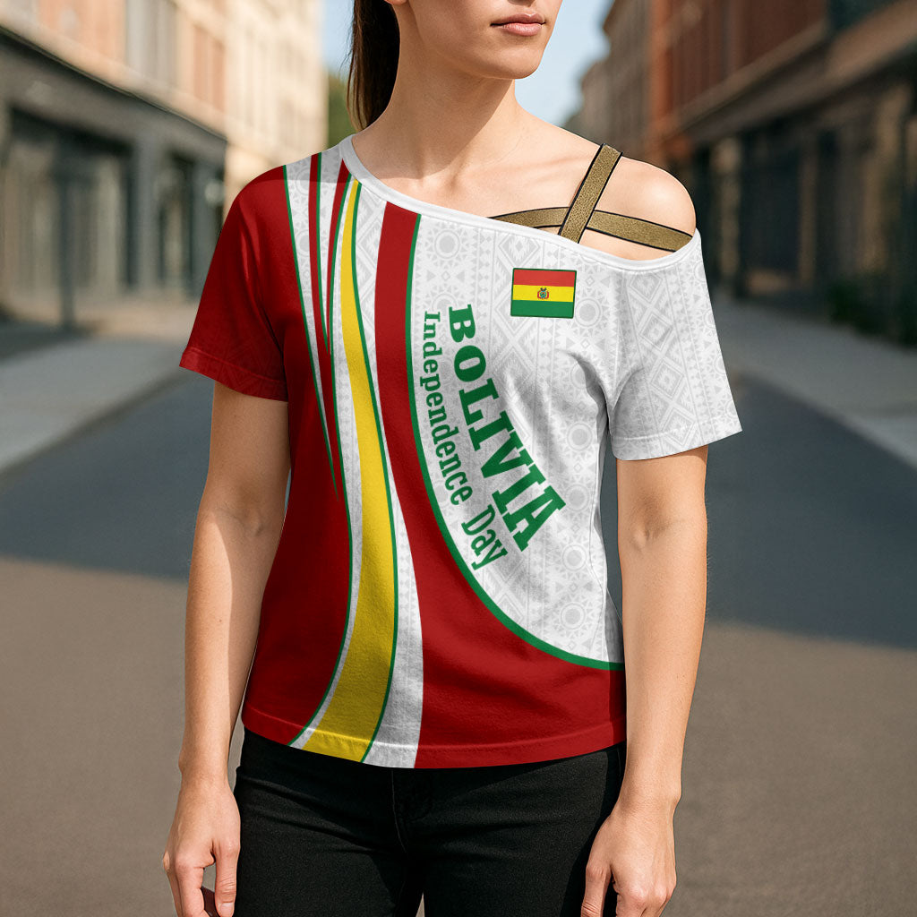 Bolivia Independence Day Map Flag Cross Shoulder Shirt Freedom Heritage National Coat Of Arms Accents