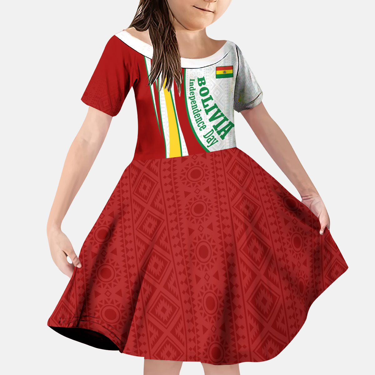 Bolivia Independence Day Map Flag Kid Short Sleeve Dress Freedom Heritage National Coat Of Arms Accents