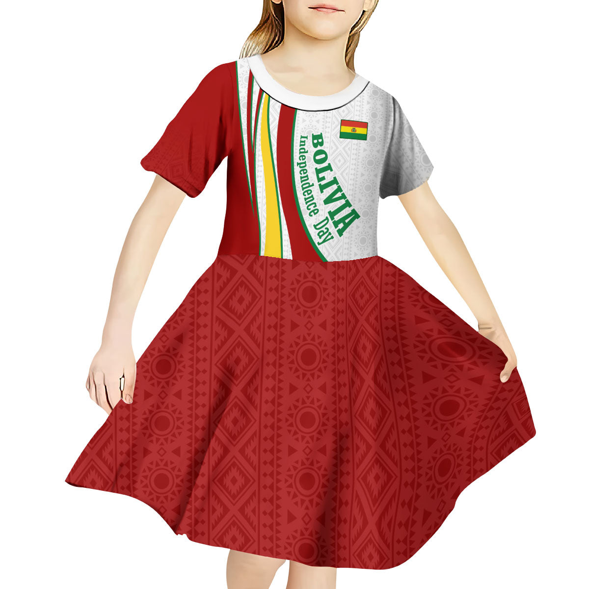 Bolivia Independence Day Map Flag Kid Short Sleeve Dress Freedom Heritage National Coat Of Arms Accents