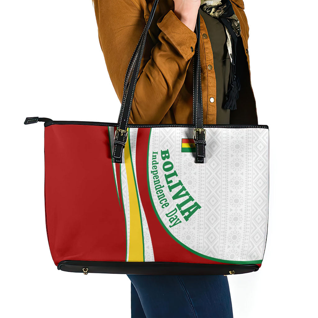 Bolivia Independence Day Map Flag Leather Tote Bag Freedom Heritage National Coat Of Arms Accents