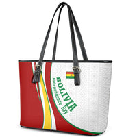 Bolivia Independence Day Map Flag Leather Tote Bag Freedom Heritage National Coat Of Arms Accents