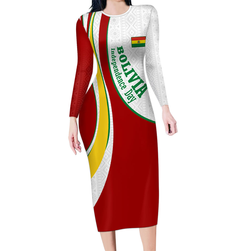 Bolivia Independence Day Map Flag Long Sleeve Bodycon Dress Freedom Heritage National Coat Of Arms Accents