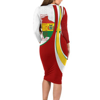 Bolivia Independence Day Map Flag Long Sleeve Bodycon Dress Freedom Heritage National Coat Of Arms Accents
