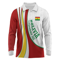 Bolivia Independence Day Map Flag Long Sleeve Polo Shirt Freedom Heritage National Coat Of Arms Accents