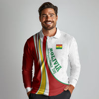 Bolivia Independence Day Map Flag Long Sleeve Polo Shirt Freedom Heritage National Coat Of Arms Accents