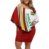 Bolivia Independence Day Map Flag Off Shoulder Short Dress Freedom Heritage National Coat Of Arms Accents