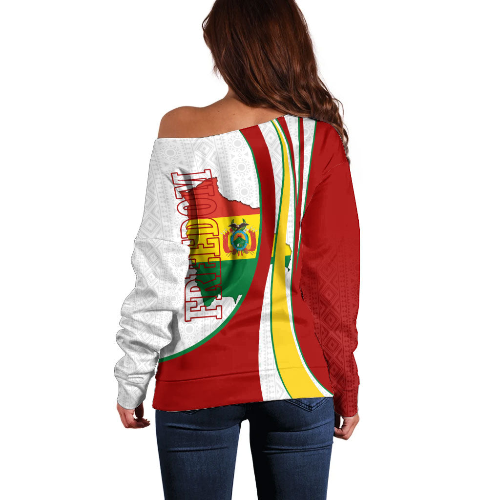 Bolivia Independence Day Map Flag Off Shoulder Sweater Freedom Heritage National Coat Of Arms Accents