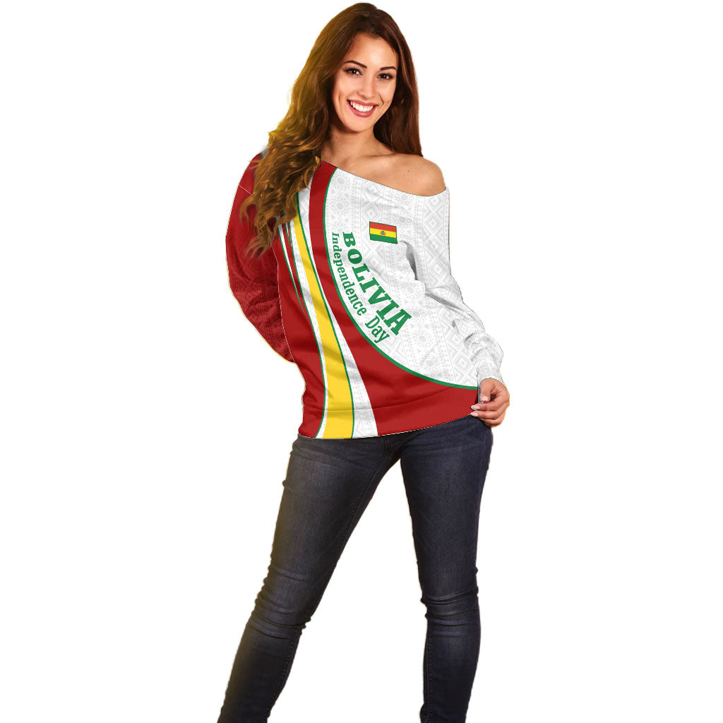 Bolivia Independence Day Map Flag Off Shoulder Sweater Freedom Heritage National Coat Of Arms Accents