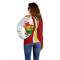 Bolivia Independence Day Map Flag Off Shoulder Sweater Freedom Heritage National Coat Of Arms Accents