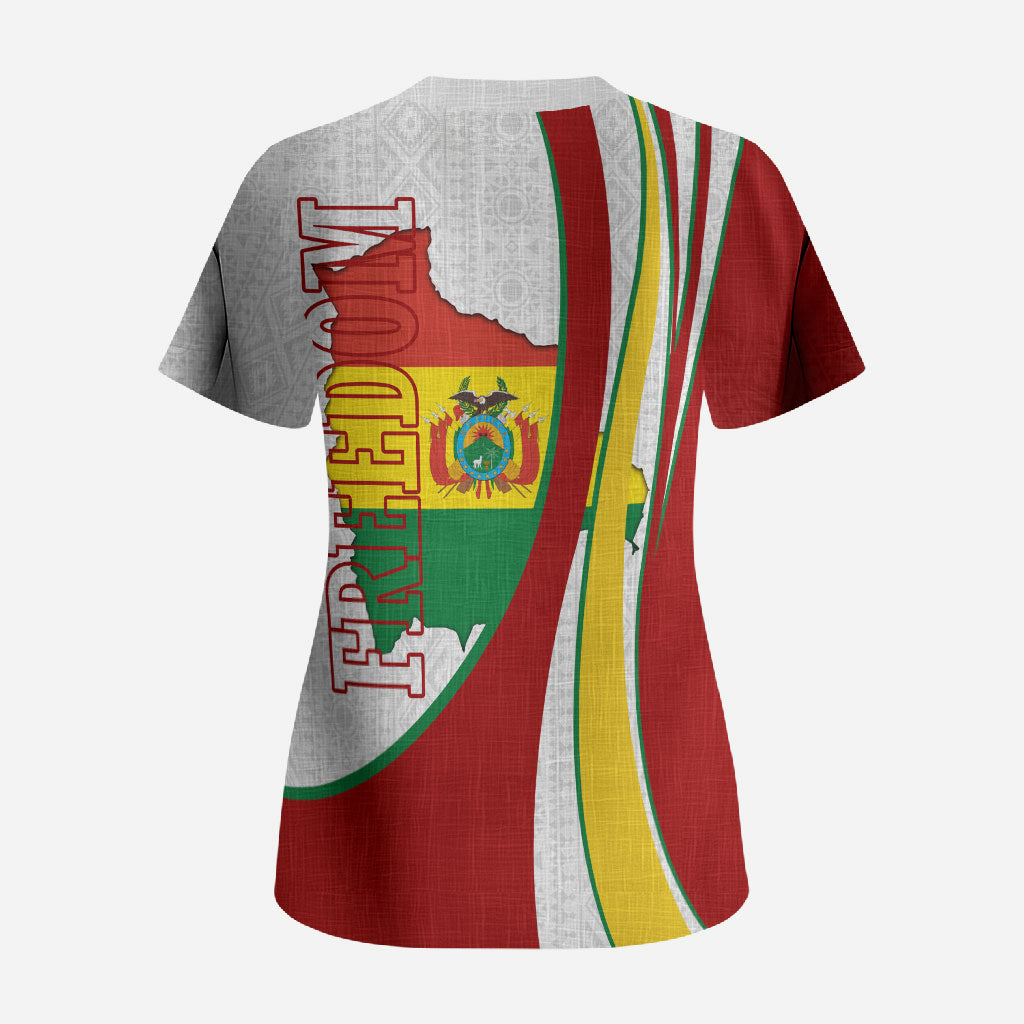 Bolivia Independence Day Map Flag Scrub Top Freedom Heritage National Coat Of Arms Accents