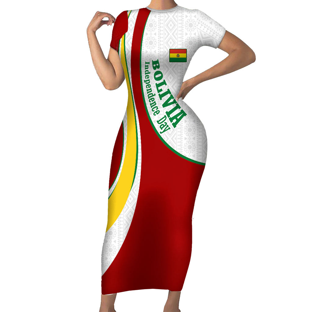 Bolivia Independence Day Map Flag Short Sleeve Bodycon Dress Freedom Heritage National Coat Of Arms Accents