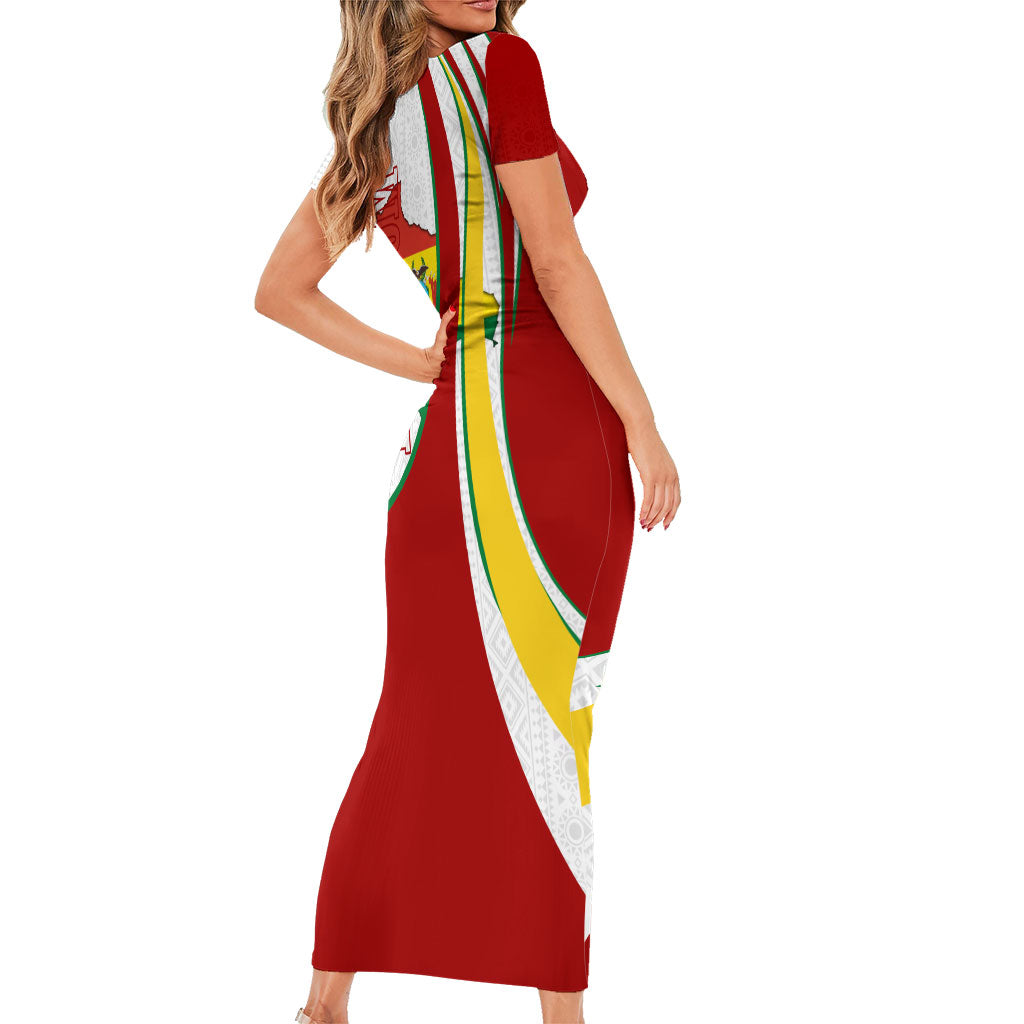 Bolivia Independence Day Map Flag Short Sleeve Bodycon Dress Freedom Heritage National Coat Of Arms Accents