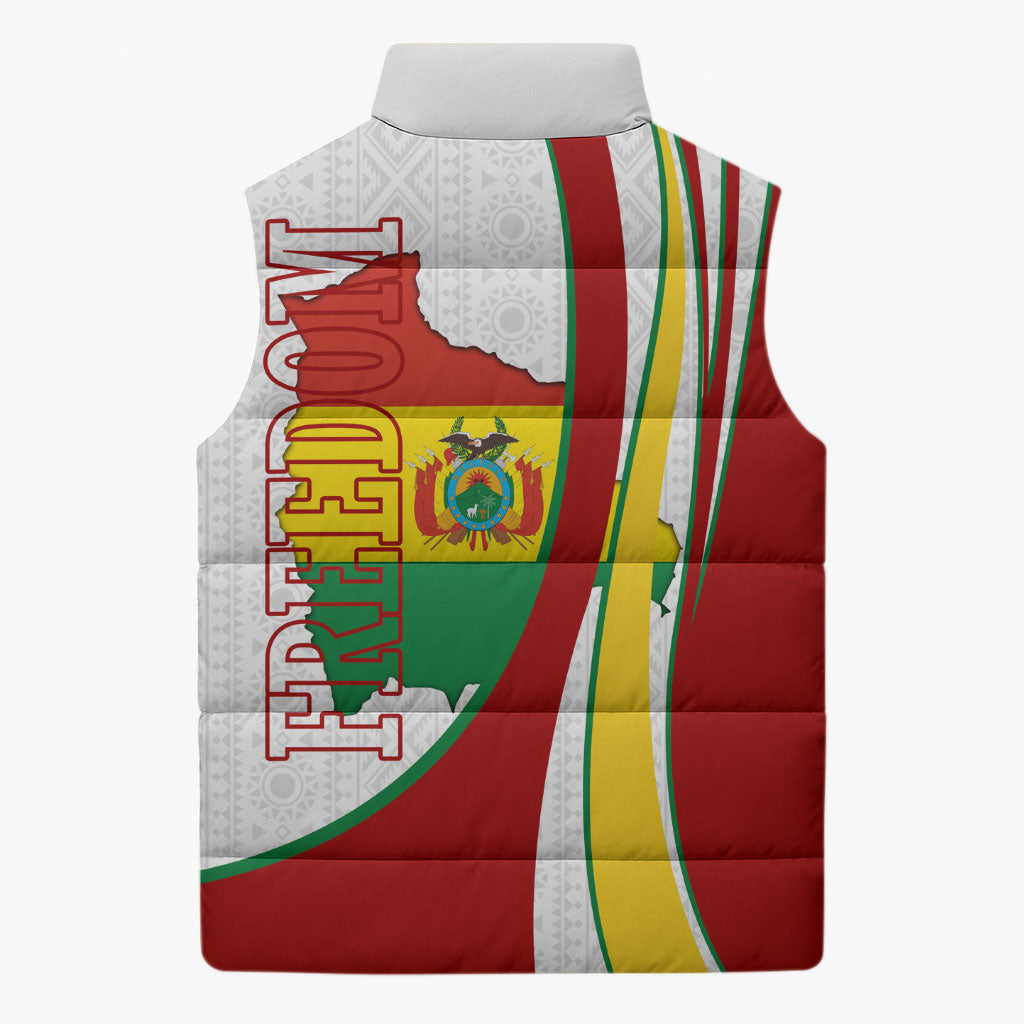 Bolivia Independence Day Map Flag Sleeveless Puffer Jacket Freedom Heritage National Coat Of Arms Accents