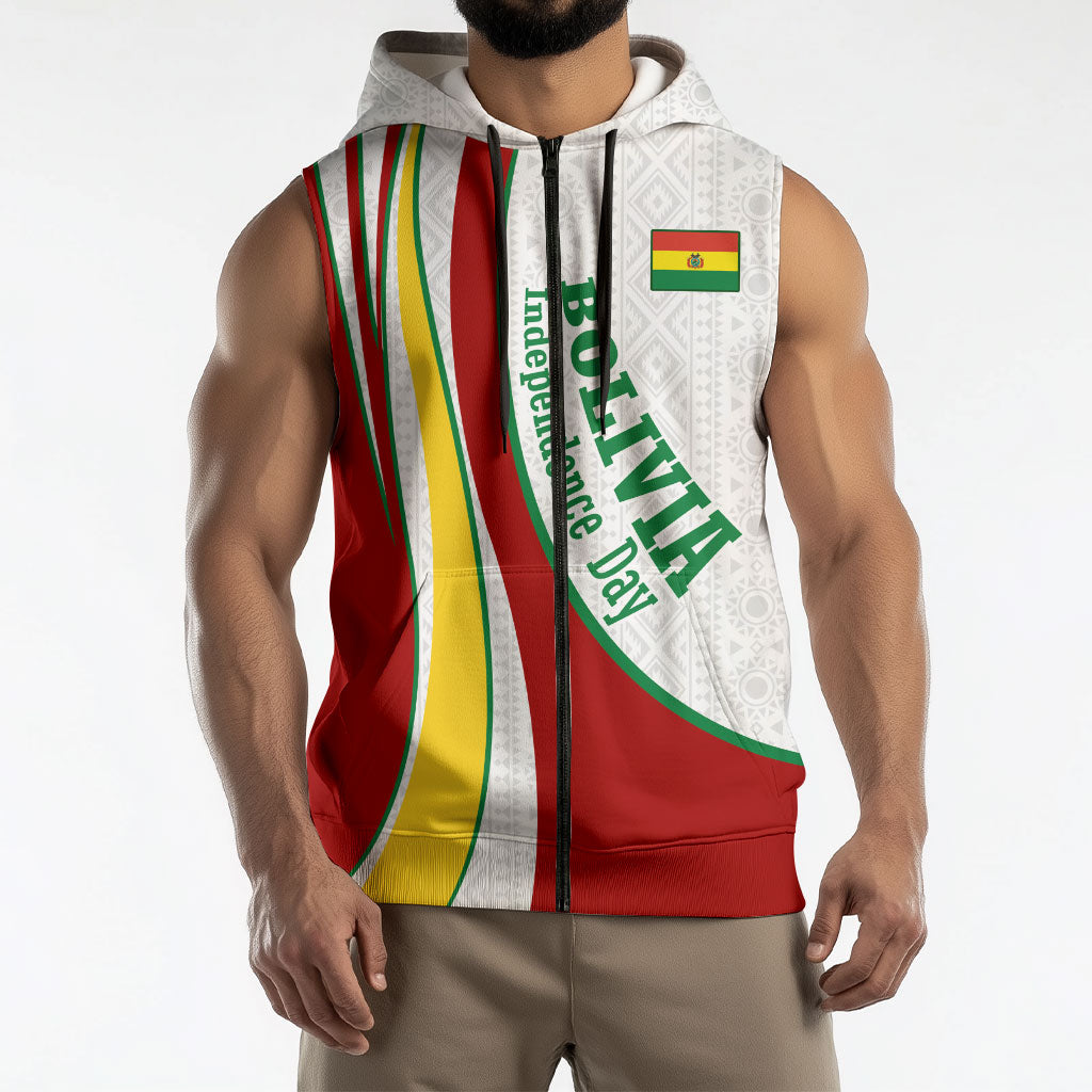 Bolivia Independence Day Map Flag Sleeveless Zip Hoodie Freedom Heritage National Coat Of Arms Accents
